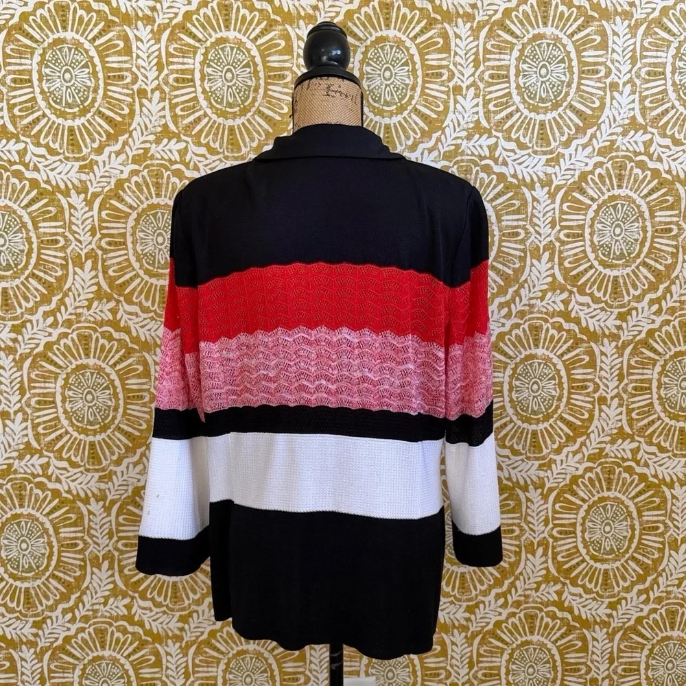 Misook Colorblock Striped Knit Single-Breasted One-Button Blazer Sz L